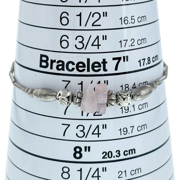 Vintage Liquid Sterling Silver 925 Rose Quartz Beaded Bracelet Size 7.5" - Picture 7 of 8